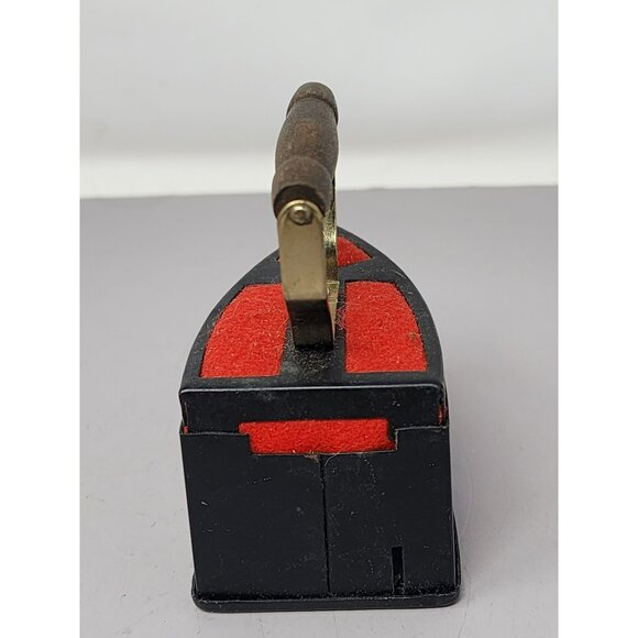 Vintage Japanese Decorative Mini Iron Pin Cushion Wooden Handle Red Felt Accents - Picture 4 of 9